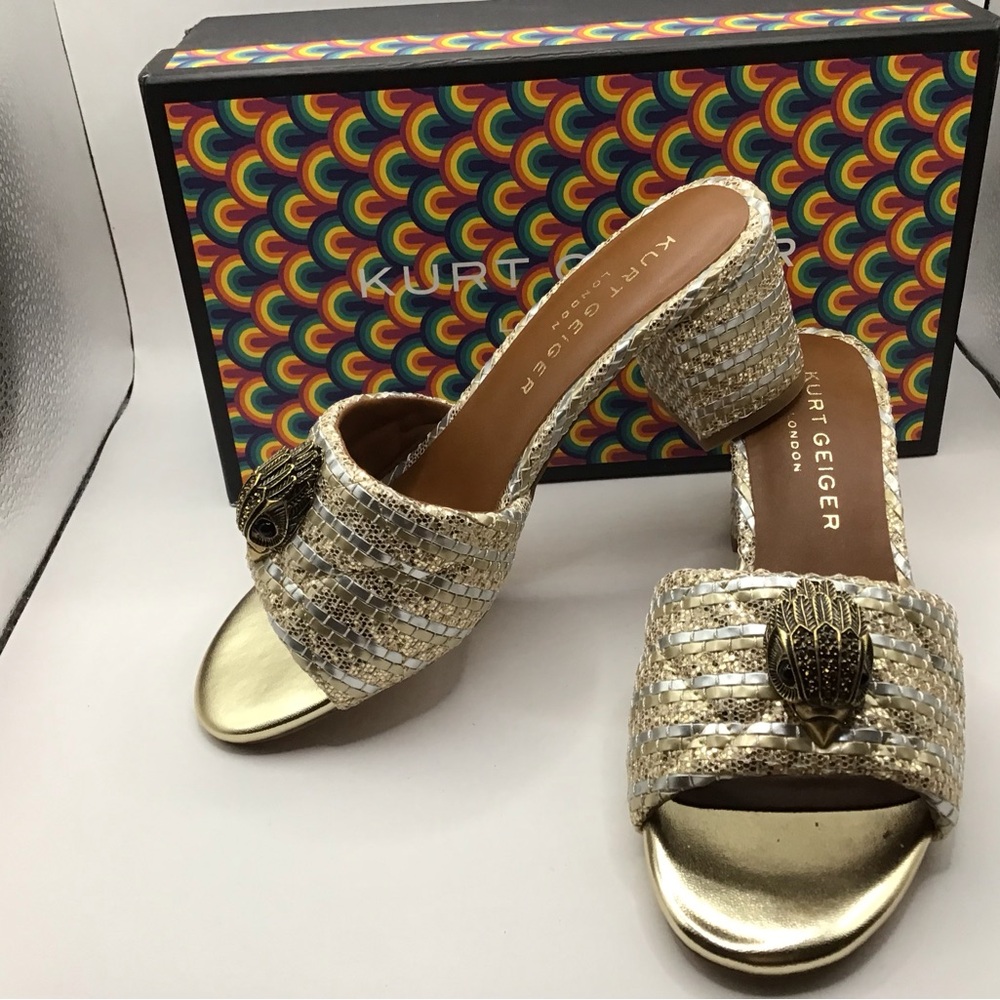 Kurt Geiger Gold and Beige Heeled Sandals